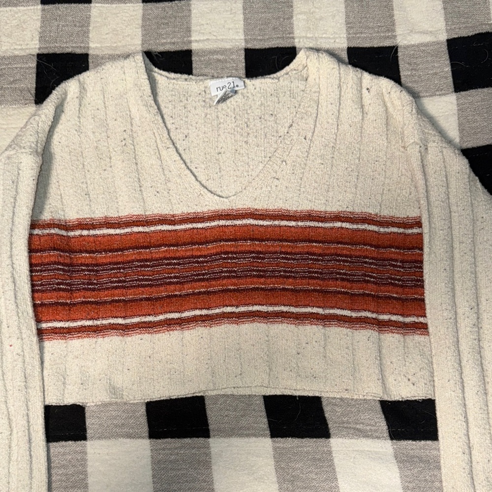 Rue21 Cream and Rust V-Neck Sweater